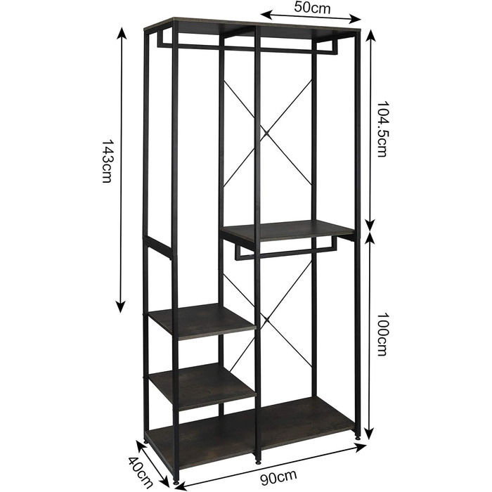 WOLTU Clothes Rack Wardrobe Clothes Rail Laundry Rack with Shelf Shoe Rack made of Wood and Steel, Hanging Shelf, White + Light Oak (Black+Rust Color)