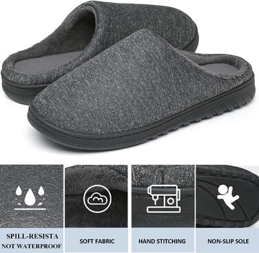 ЧайЧакс Теплі домашні тапочки з піною пам'яті для жінок та чоловіків, бавовна, 46/47 EU, чорний/сірий