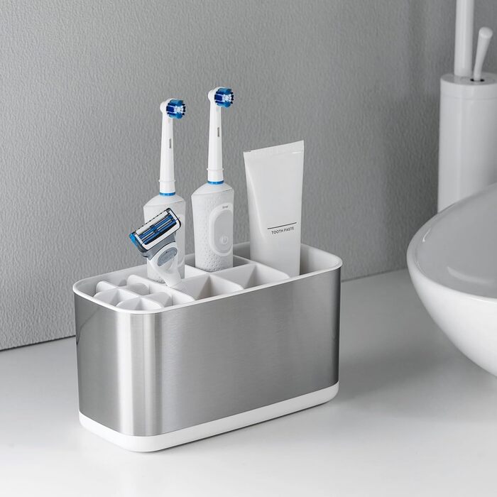 Stainless Steel Toothbrush Holder, Bathroom Electric Toothbrush Holder Organizer, Toothbrush Holder with Non-Slip Bottom, 4 Toothbrush Compartments, Removable for Easy Cleaning (Large)