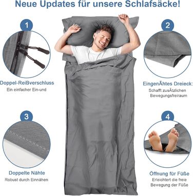 Спальний мішок туристичний 2в1 з мікрофібри, 220x95 см, для походів, хостелів та гірських притулків, зелений (сірий)