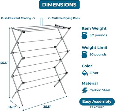 Сушарка для білизни складана Honey-Can-Do сіра, 22.7 кг (срібляста)