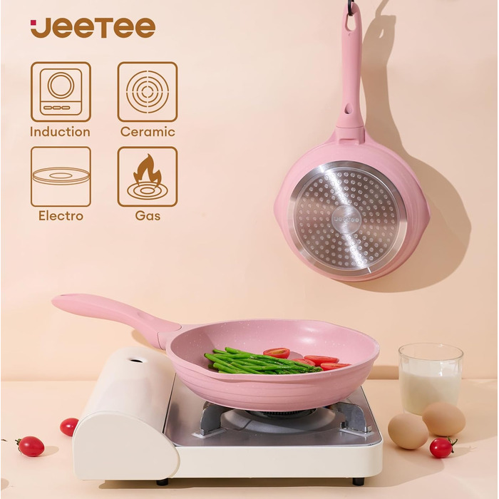JEETEE 23-Piece Pink Cookware Set - Nonstick Granite Pots and Pans Set for Induction, Gas, Electric & Ceramic Stoves - Perfect Gift Set