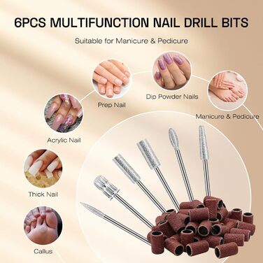 Електрична машинка для манікюру та педикюру - професійна бездротова 45000 об/хв для акрилу, гелю та пудри