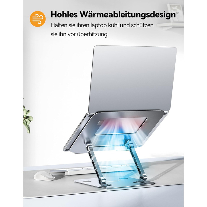 Підставка для ноутбука TECKNET регульована по висоті, ергономічна, складна, портативна з вентиляцією, сумісна з ноутбуками та планшетами 11-17.3 дюймів (сіра)