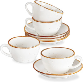 One more Cappuccino cups made of white ceramic, with saucers, 190 ml, espresso cups 4-piece set, for cafe and mocha, creamy white