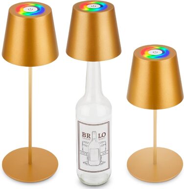 LED настільна лампа BRILONER бездротова з сенсором, диммуванням, регулюванням висоти, для дому та кемпінгу, 36x10,5 см, тепле світло (RGB, тепле біле світло, насадка для пляшок, золотий)