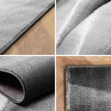 Килим для вітальні, спальні, їдальні, коридору, кухні. Сучасний килим з геометричним малюнком, короткий ворс, легкий у догляді. Чорний, 140 x 200 см