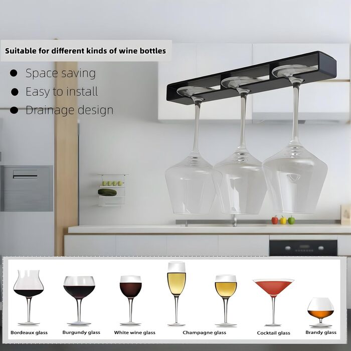 Тримачі для келихів вина настінні, самоклеючі, без свердління, для бару (чорний, 2 шт.)