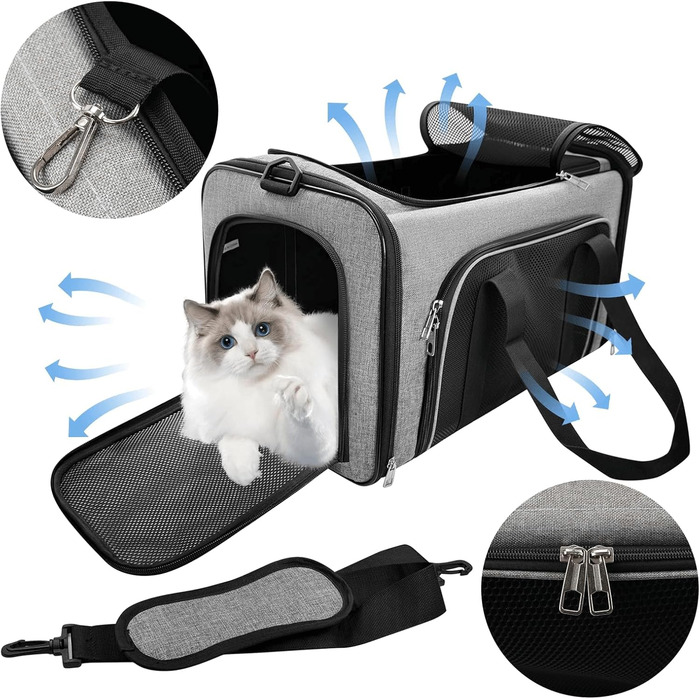 Транспортна сумка для котів та маленьких собак до 10 кг – складана, з прихованим дашком (фіолетовий, 50x30x30 см)