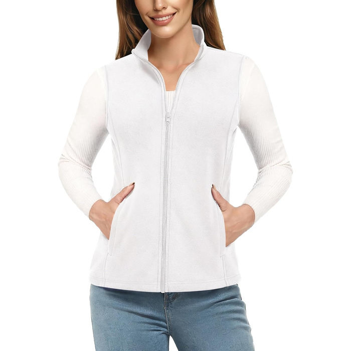 TACVASEN жіноча флісова жилетка Outdoor, тепла жилетка з капюшоном та кишенями на блискавці, спортивна жилетка для жінок (XL, білий)