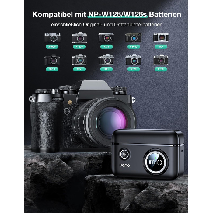Зарядний комплект для камер Fujifilm (X100V, X100F, X100VI, X-T200, X-E3, X-Pro3, X-A7, X-S10, X-T2, X-T3) з 2 акумуляторами 1140mAh, LED-індикатор, магнітна кришка