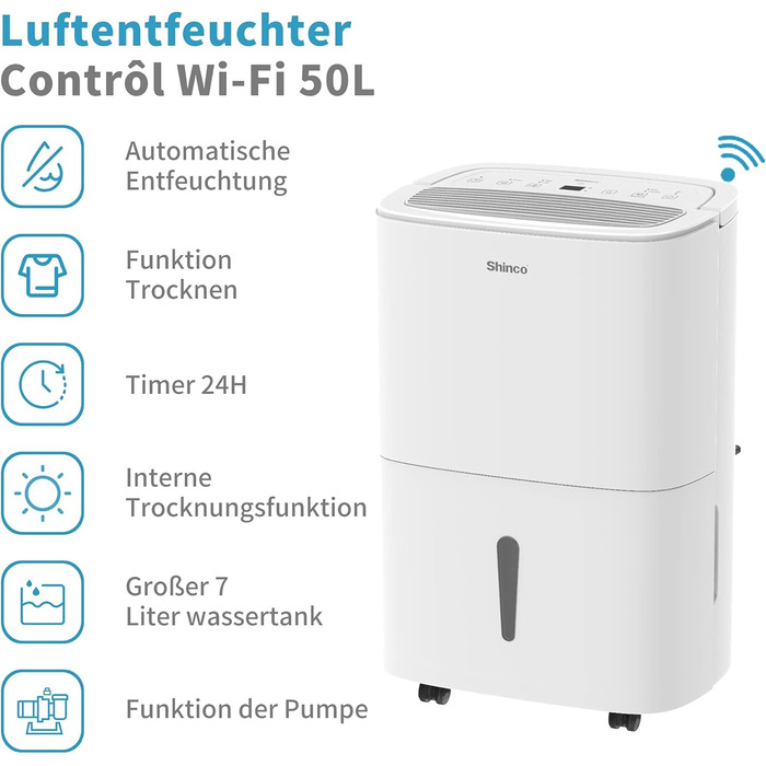 SHINCO 30L Електричний Зволожувач Повітря з WiFi, 30л, для 105м³ (35м²), Автоматичний перезапуск, Таймер 24г, Фільтр Активне Вугілля, Постійний Злив, SDZ1-50D