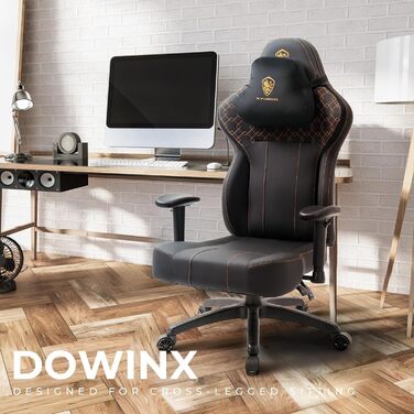 Ігрове крісло Dowinx з PU шкіри, для великих людей, ергономічне, регульоване, з високою спинкою, офісне комп'ютерне крісло (біле)