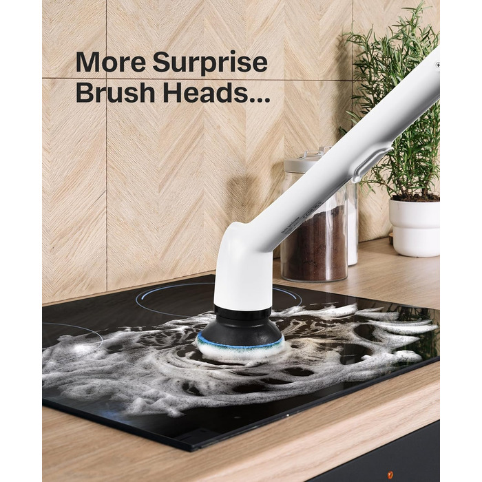 Електрична щітка для прибирання LyriFine, водонепроникна IPX7, з довгим руків'ям, 2 швидкості, з набором змінних насадок, для ванної кімнати, білий