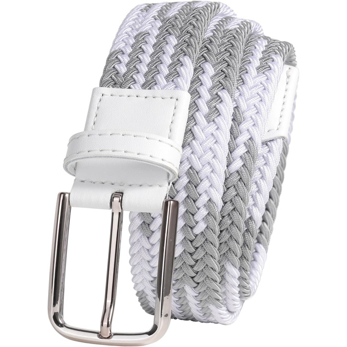 Еластичний пояс для гольфу для чоловіків та жінок, повсякденний, розтяжний, тканий, 3,5 см, білий/сірий, S-Fit, обхват талії 34'-40' (довжина: 45')