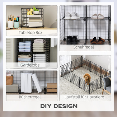 HOMCOM Shelf Unit, Storage System with 6 Cubes, DIY Wire Grid Cube Shelf, Tiered Shelf for Living Room, Bedroom, Black, 109 x 37 x 109 cm | Aosom