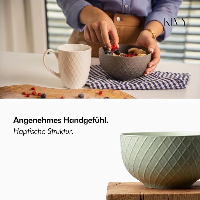 Набір кавових чашок KIVY 6 шт. по 400 мл - великий набір кави, чайний набір, керамічні чашки, кавоварка сучасний дизайн, пастельно-бежевий колір