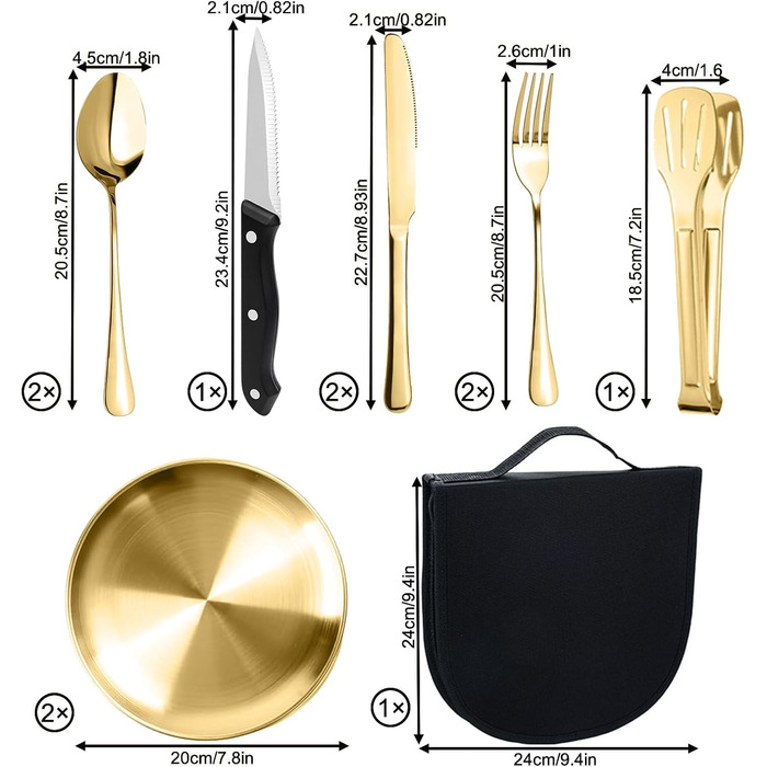 Набір посуду для кемпінгу MOMAHUA на 2 особи (10 шт.): нержавіюча сталь, для пікніків та подорожей, з сумкою для багаторазового використання.