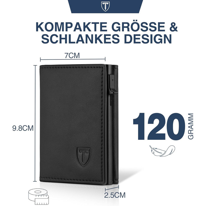 Чоловічий гаманець з відділенням для монет та RFID захистом, шкіряний, slim модель, 10 відділень для карток, чорний