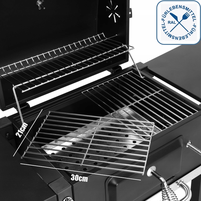 Садовий вугільний гриль BBQ XXL з кришкою, зольником, регулюванням та термометром