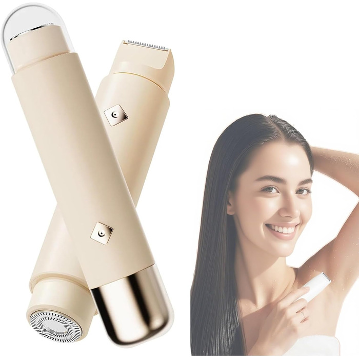 Електричний жіночий тример для бікіні, обличчя та тіла, IPX8, 2-в-1, вологостійкий, для чутливої шкіри (білий, персиковий)