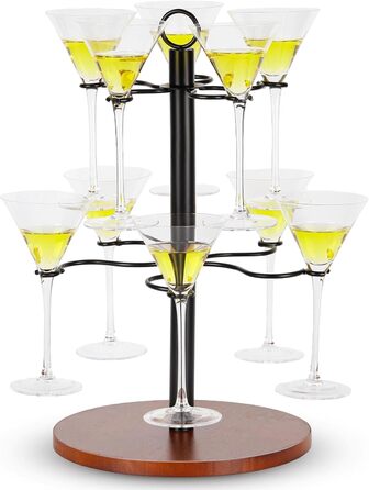 Стійка для келихів JUJOYBD на 10 келихів: 2-рівнева підставка для вина, Aperol та коктейльних келихів, з дерев'яним основанням для вечірок, свят та заходів на відкритому повітрі