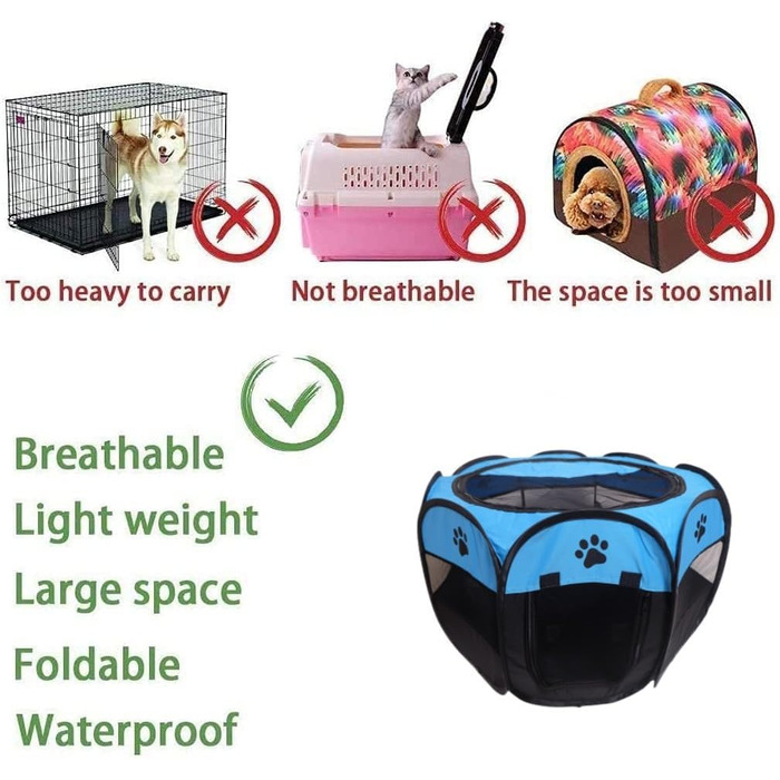 Переносне вольєр для тварин, складаний вольєр для собак та котів, кроликів, тренувальний намет для домашніх тварин, для використання в приміщенні та на вулиці, блакитний (72,9 x 72,9 x 40,6 см)