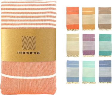Великий пляжний рушник MOMOMUS Fouta XXL з бахромою, 200x200 см, бавовна, лососевий колір