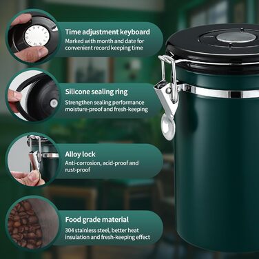 Металева кавова банка 1.8 л з датою та ложкою, для кави, горіхів, какао, чаю