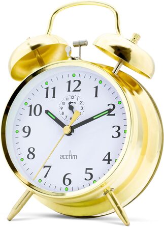 Acctim Saxon Mechanical Double Bell Alarm Clock, Brass, Metal, 16.5 x 12 x 5.5 cm