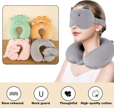 Подушка для шиї Tier Reisekissen з ефектом пам'яті, колір сірий (кіт)