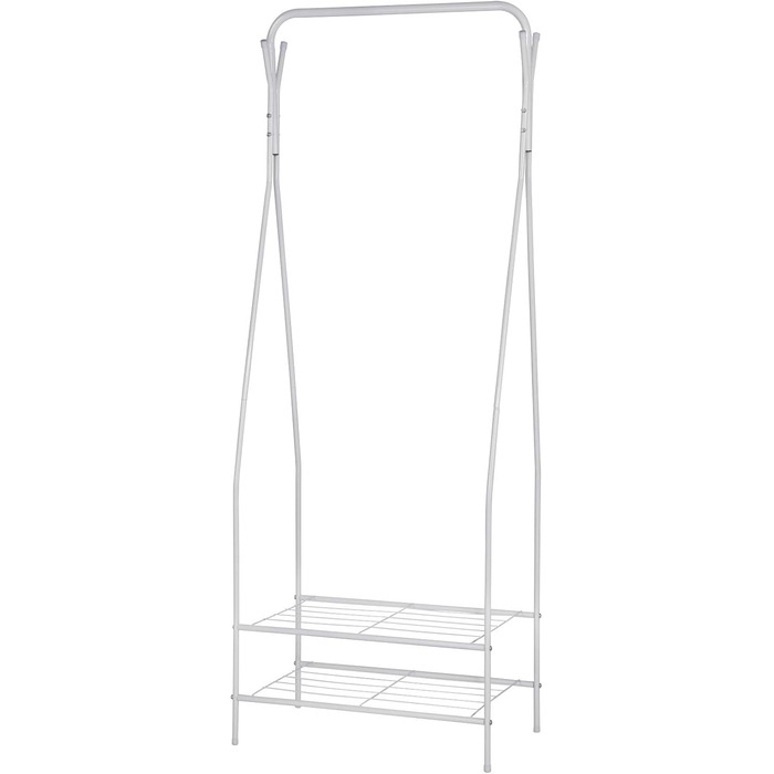 WOLTU Clothes Rack Coat Stand Clothes Rail Shoe Shelf Metal with 2 Metal Shelves for Shoes, White, approx. 58.5x32x158cm (WxDxH)