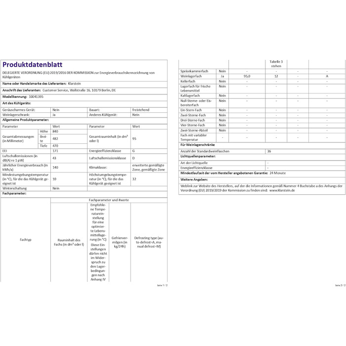 Витримайте вино та охолоджуйте напої: Витримайте вино та охолоджуйте напої Klarstein – витримайте вино та охолоджуйте напої, 36 пляшок, з UV-захистом, 4-18°C