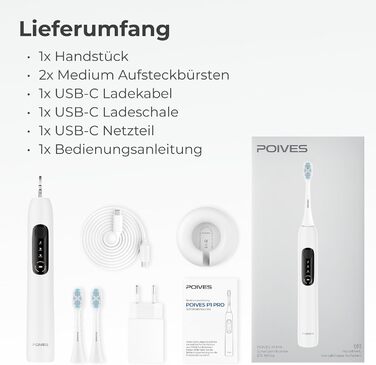 Електрична зубна щітка POIVES P1 Pro з датчиком тиску, 72000 рухів, гарантія до 4 років, 111 днів без ризику, довга тривалість роботи акумулятора, колір Midnight Blue (P1 Pro Silk White)