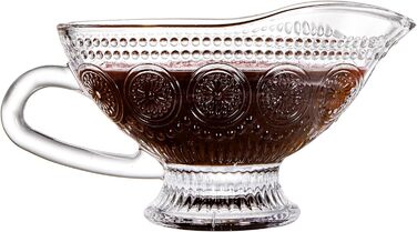 Kingrol 2-Piece 9.5 oz Sauce Dishes for Serving Sauces, Salad Dressings, Syrup, Coffee, Milk, Glass Pitchers with Embossed Vintage Design