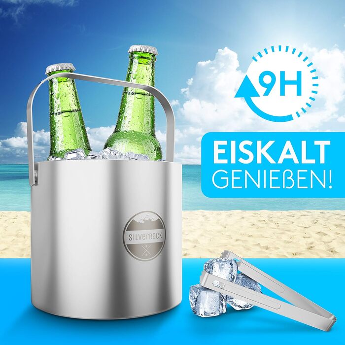 SilverRack Stainless Steel Ice Cube Container with Lid & Tongs [1.3l] - Ice Container for Ice Cubes, Perfect for Cold Drinks - Premium Ice Bucket as an Ice Cube Container