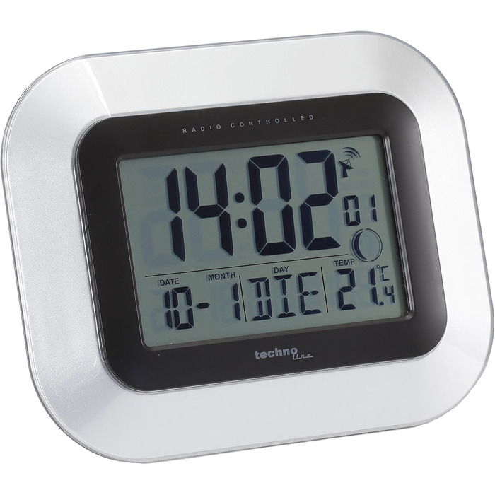 Technoline WS 8016 Modern Digital Radio Wall Clock with Temperature Display, Plastic, White, 225 x 143 x 24 mm WS8016WEISS (White, Bundle with Radio Wall Clock)