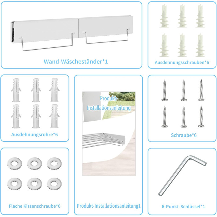 Настінний сушильник для білизни з довгими стіжками, 5 ліній сушіння, розкладний, для дому та вулиці, ванна кімната (білий, 80 см)