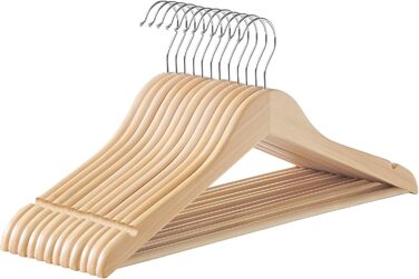 SONGMICS Wooden Clothes Hangers, 12-Piece Set, Wooden Hangers, Shoulder Indentations, Trouser Bar, Trouser Hanger, 360° Swivel Hook, for Jackets, Shirts, Coats, natural beige CRW010N12