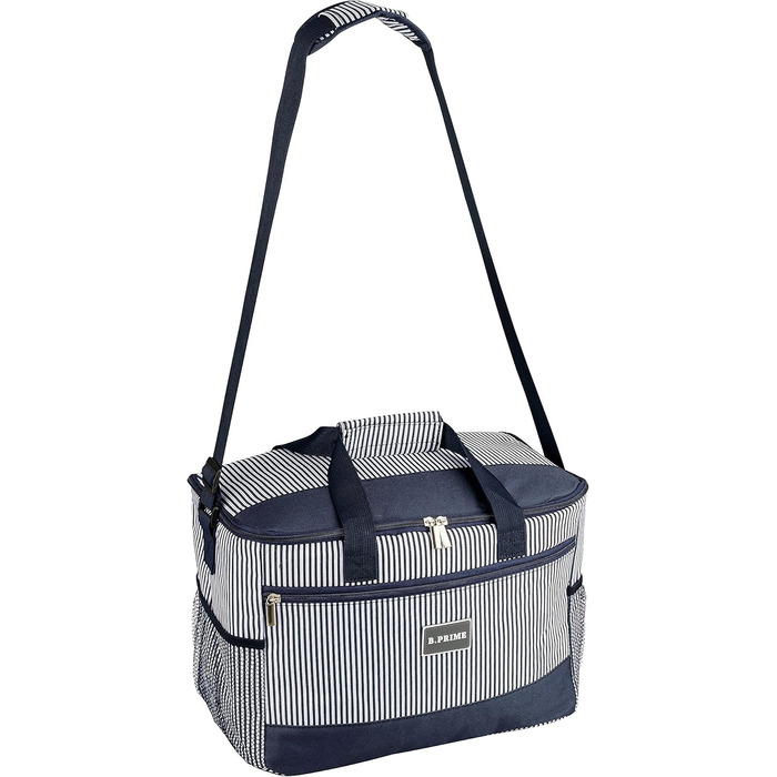 Термосумка B.PRIME 20L Classic Navy-Blue Striped - Ідеальна для пікніка, подорожей та відпочинку на природі