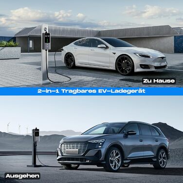 Мобільна зарядка для електромобіля 11 кВт, кабель CEE 16A - Type 2, регульована сила струму, програмування часу заряду, IEC 62196-2