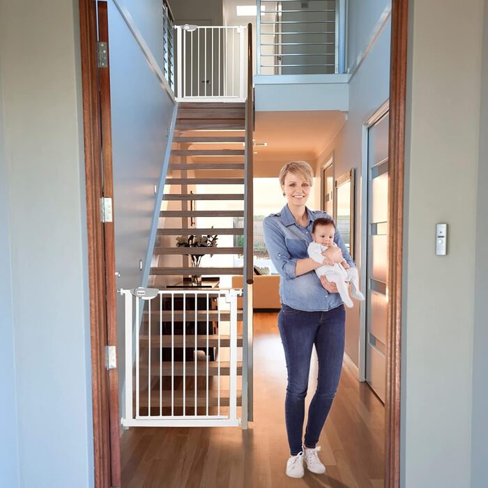 Захист для сходів без свердління, ворота для дітей 75-85 см, автоматичне закриття, безпечні ворота для дитячих воріт, білий