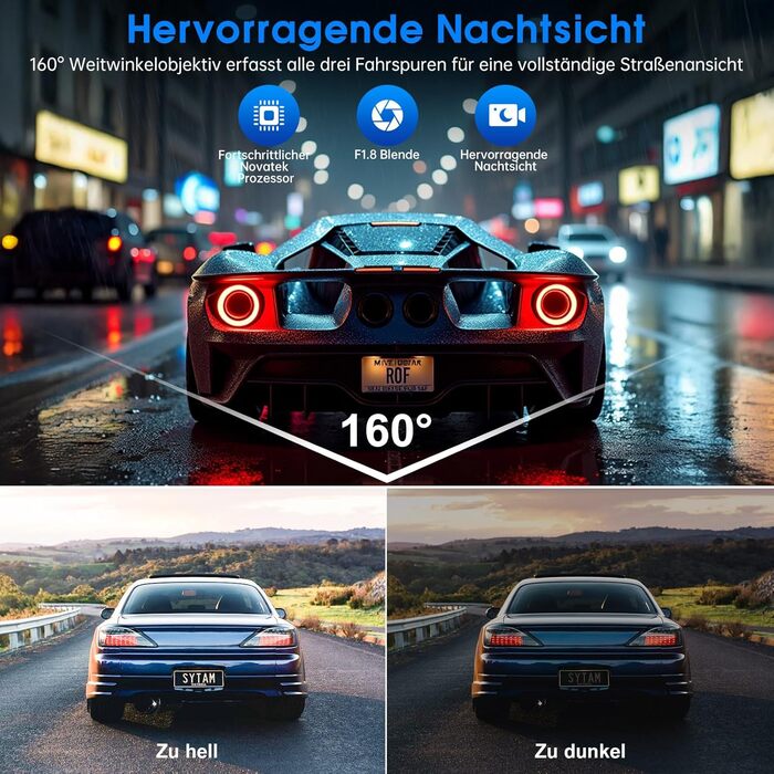 Відеореєстратор автомобільний Dual 2.5K QHD (передній + задній) з нічним баченням, картом 64GB та паркувальним режимом, чорний