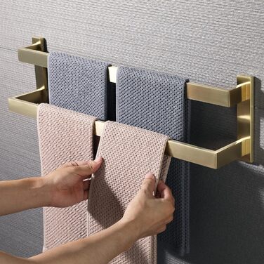 Тримач для рушників SAYAYO: настінний, триярусний, для ванної та кухні, 64 см (золотий)