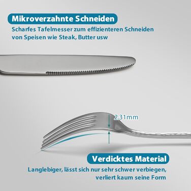 Набір столових приборів EIUBUIE 30 предметів з нержавіючої сталі, молоткова текстура, для 6 осіб. Столові прибори з ножами, вилками та ложками, поліровані, для дому та вечірок, можна мити в посудомийній машині, сріблястий колір.