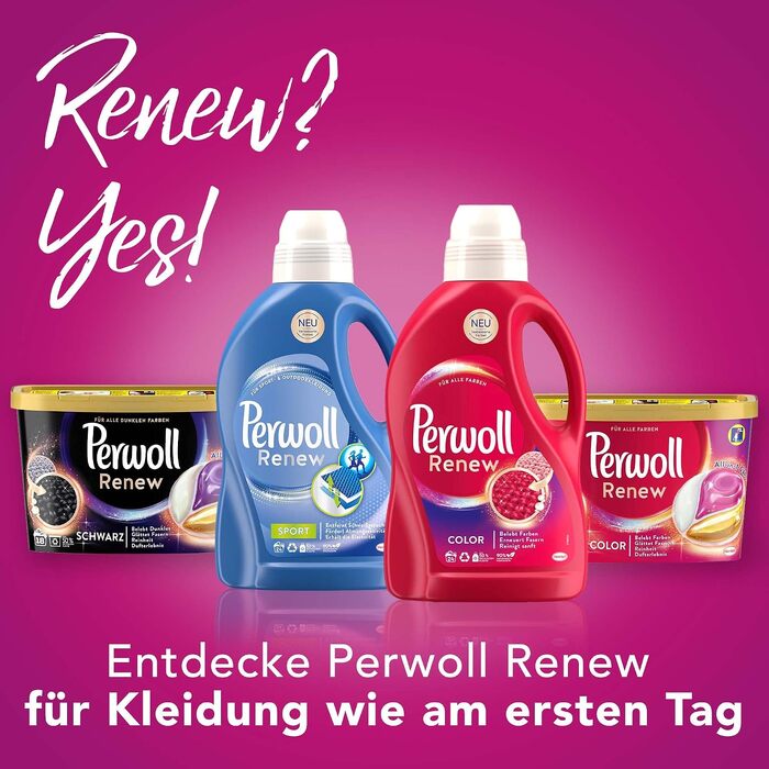 Рідкий засіб для прання Perwoll Renew Blütenrausch для кольорового та білого одягу, квітковий аромат, 1.44 л (на 50 прань)