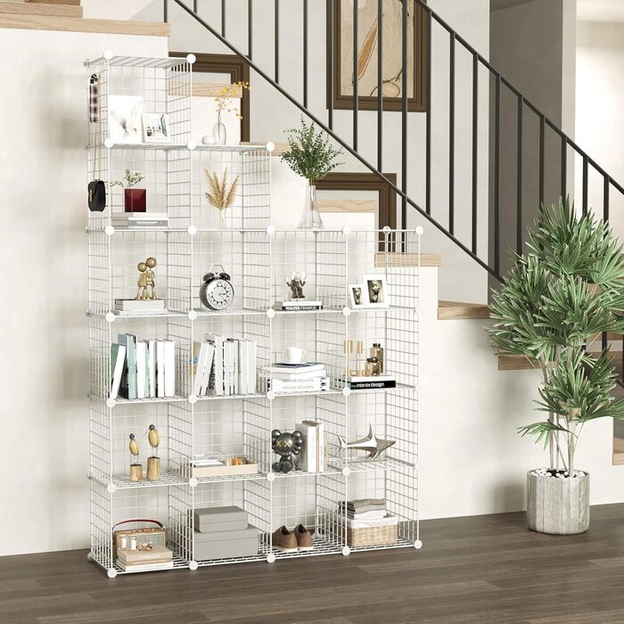 C&AHOME Wire Cube Storage, 6 - Metal Cube Organizer with C-Grid, Modular Shelf Units, Storage Container Shelves, Closet Organizer, 93.5 in L x 31.8 in W x 93.5 in H, (20 cubes, White)