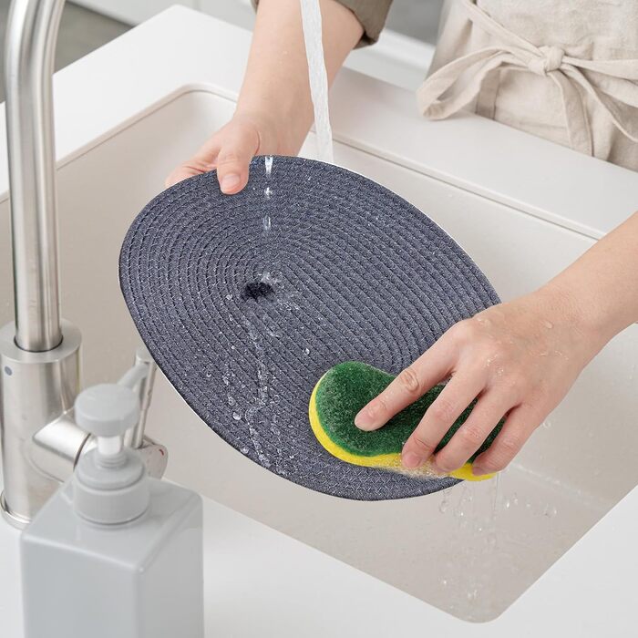 Fanquare Oval Woven Placemats Set of 6 Dark Grey Cotton Rope Braided Placemats Heat Resistant Washable Non-Slip Table Mats for Kitchen Dining Table, Home Decoration 30x40cm