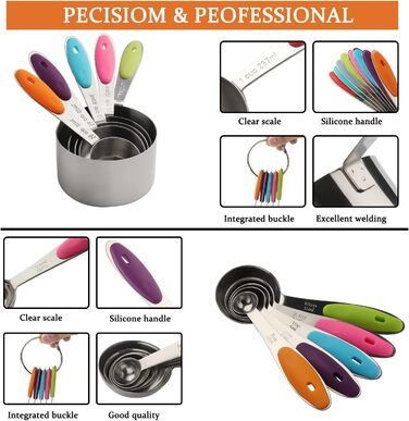 Stainless Steel Measuring Cup & Spoon Set - Measuring Cups and Spoons including 5 Nesting Cups and 5 Spoons, for dry and liquid ingredients (5+5)