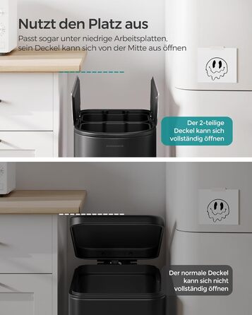 SONGMICS Відро для сміття кухонне, сортувальник 2 відділення, 30 л та 20 л, вузьке, з педаллю, для переробки та сміття, з двома кришками, білий + металік